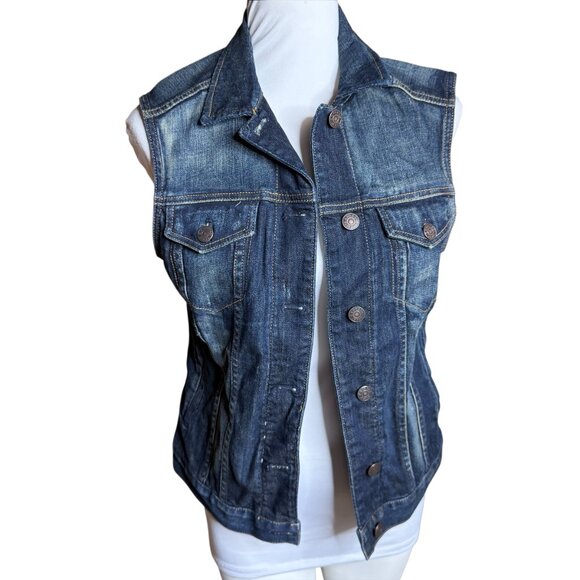 Express Jeans Denim Vest small dark wash - Picture 3 of 11